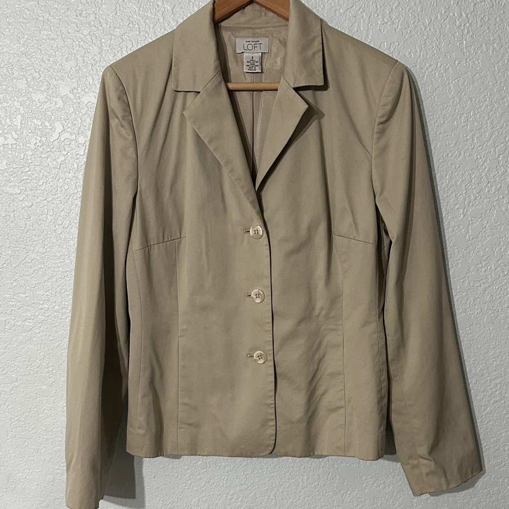 LOFT Women Beige‎ Blazer Cotton Size 8